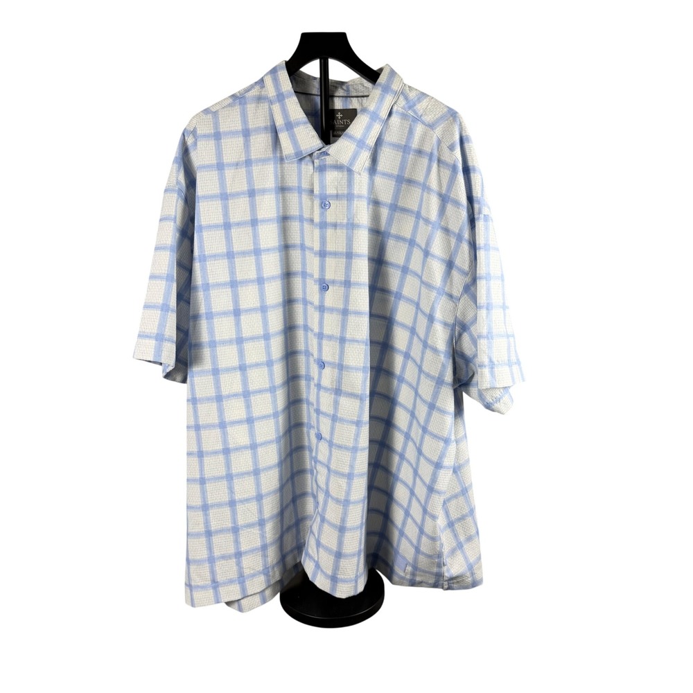 Saints Studio Mens 5XL Blue White Grid Short Sleeve Button Down Shirt Classic